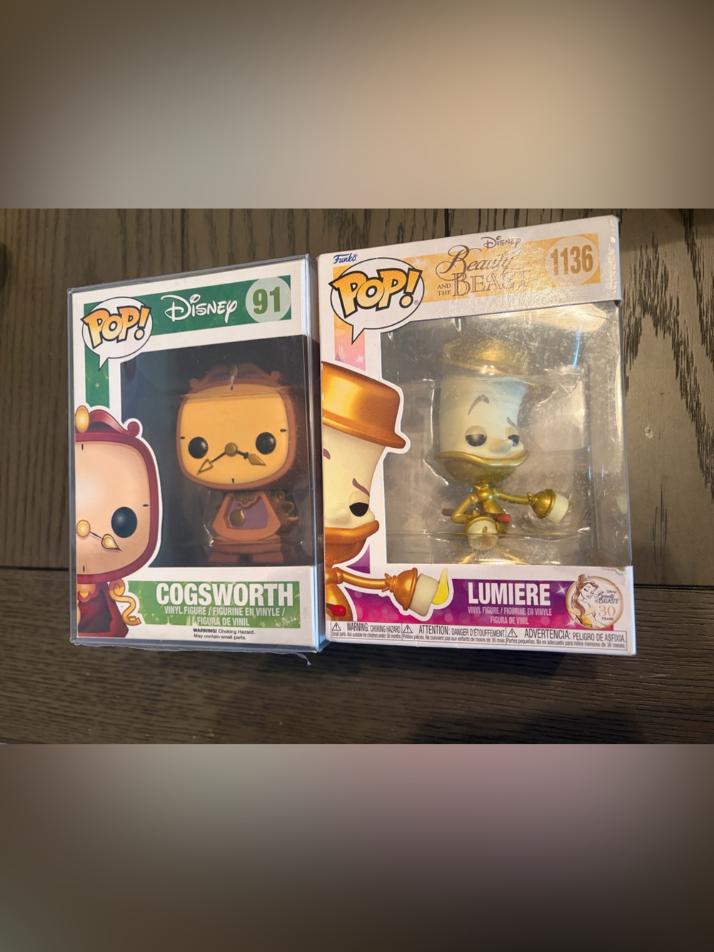 Funko pops beauty and the beast cogsworth 91 & lumiere 1136